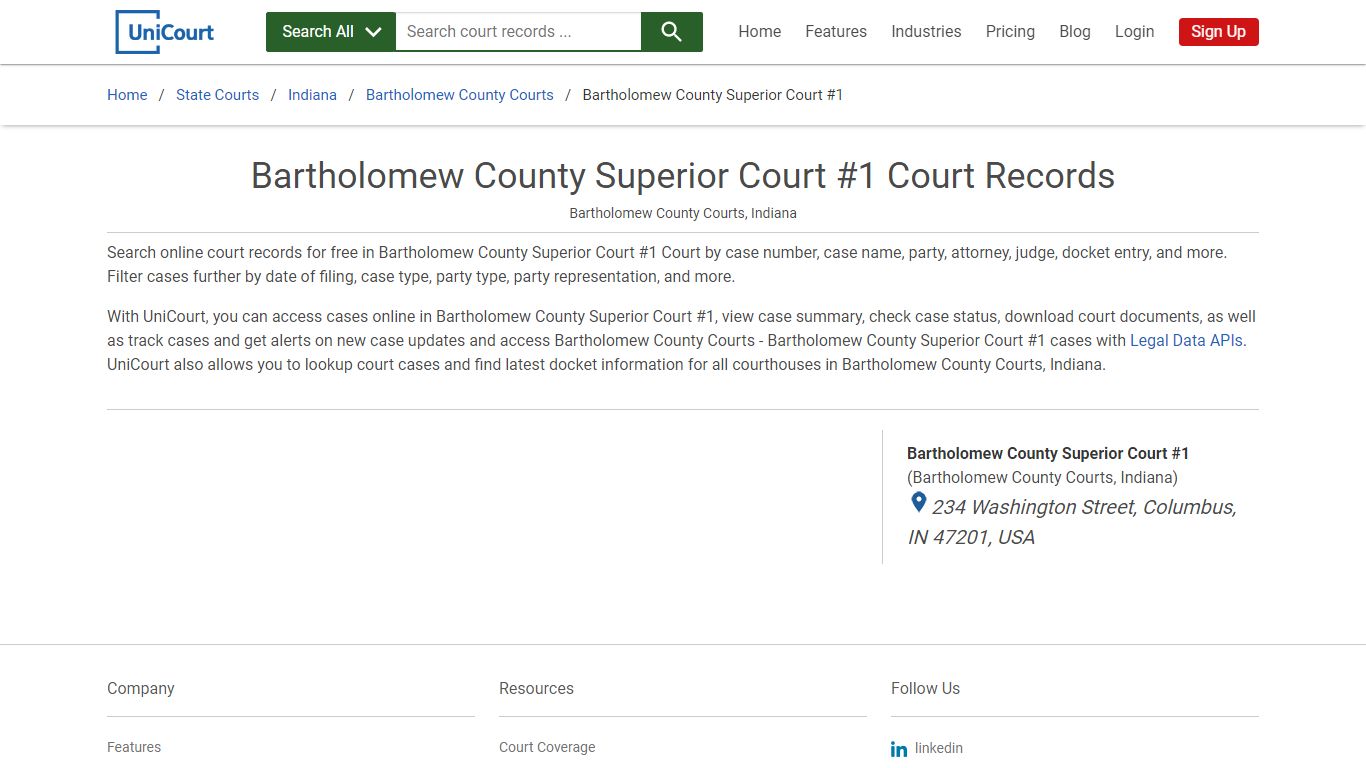 Bartholomew County Superior Court #1 Court Records ...