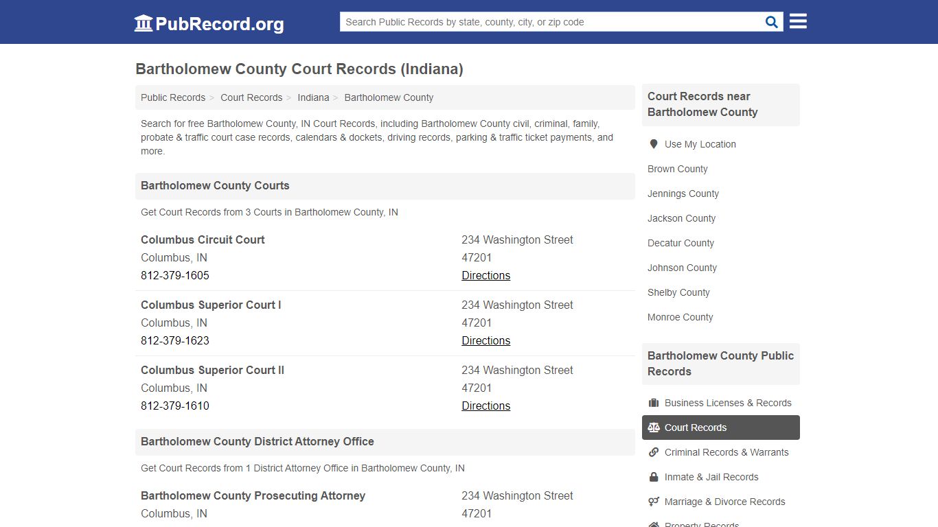 Free Bartholomew County Court Records (Indiana Court Records)